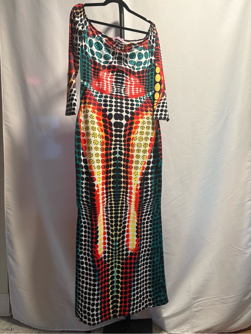 Abstract Dot-Print Long Sleeve Maxi Dress - Multicolor